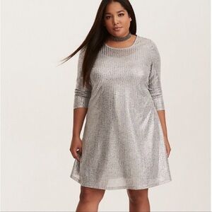 TORRID Silver Metallic Shimmer Stretch Ribbed Knit Dress Christmas Party